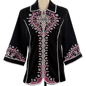 Bob Mackie Wearable Art Embroidered Black Jacket Top Women’s Size Small